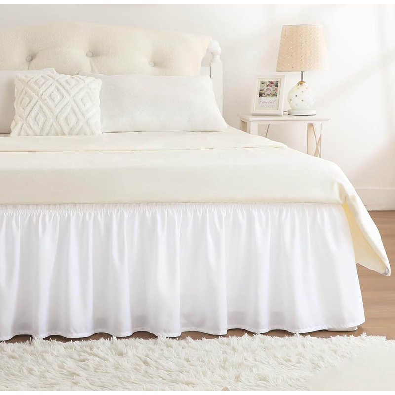 King Size Wrap-Around Elastic Bed Skirt, Snow White