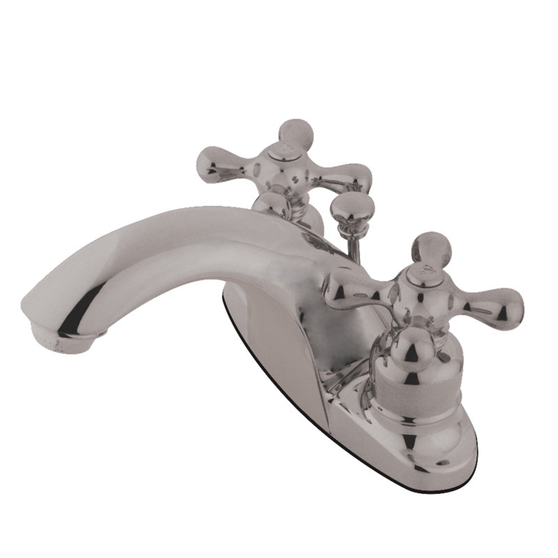 Robinet de salle de bain central à 4 poignées et 3 trous à fixation sur le comptoir à 3 trous Kingston, Nickel brossé