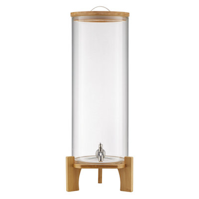 Distributeur de boissons, distributeur de boissons 3,5 gallons pour les fêtes, distributeur de jus en verre avec support en bois, robinet en acier inoxydable, distributeur de jus de limonade glacée pour les fêtes