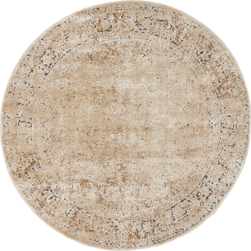 Tapis oriental beige Clessie, Rond 4 pi 1 po