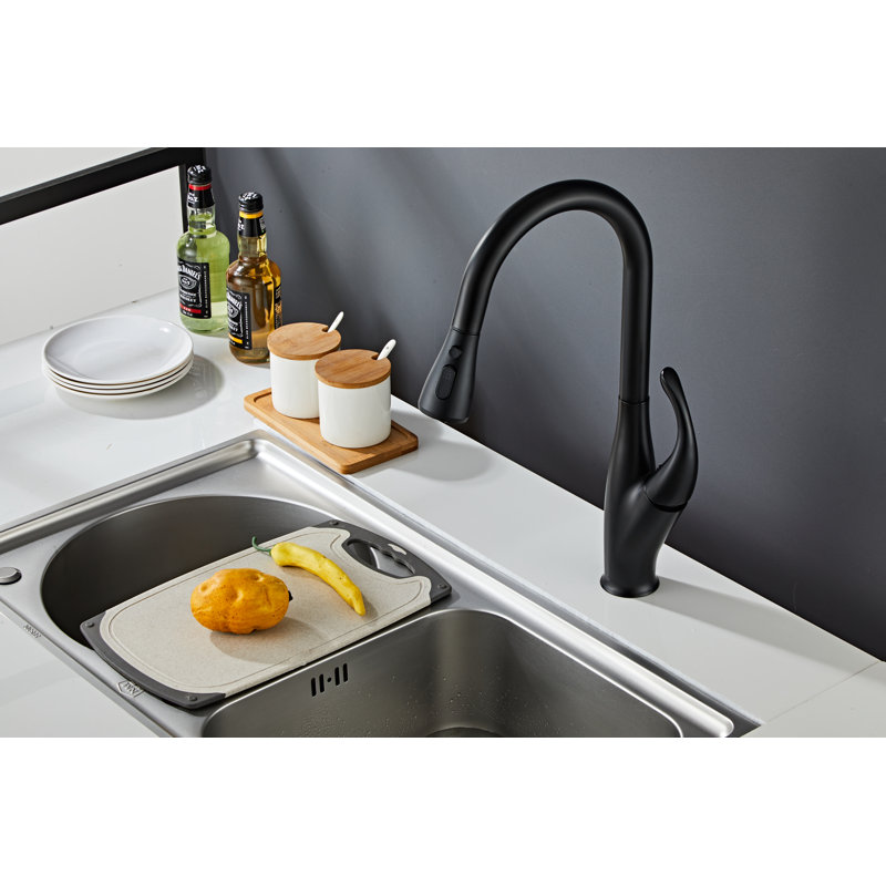 Wovier Kitchen Faucet With Deck Cover Plate, Matte Black
