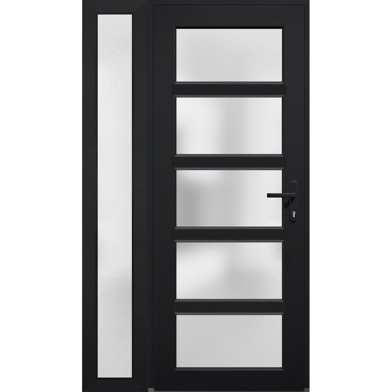 Façade extérieure pré-montée Fibre de verre verre givré / Manux 8002 Noir mat / Fenêtre latérale extérieure / Bureau Portes d'entrée commerciales et résidentielles Garage de garage - l 30 po x H 80 po - Gauche à l'intérieur