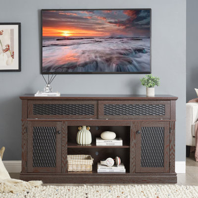 Meuble télé avec espace de rangement et porte coulissante pour le salon
