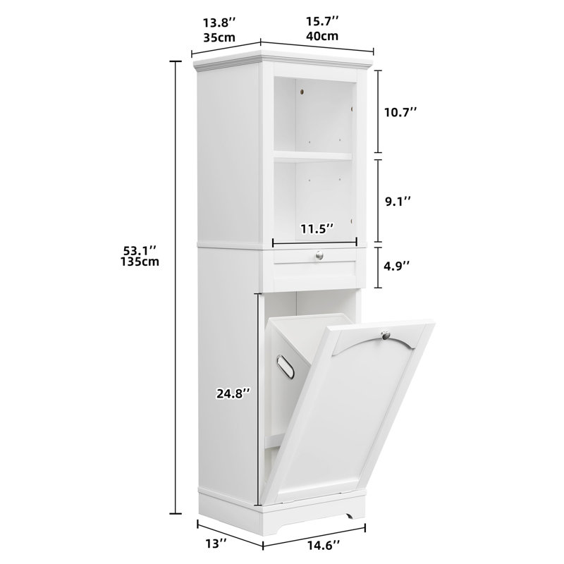 Armoire de rangement autoportante avec panier à linge avec tiroir, Blanc