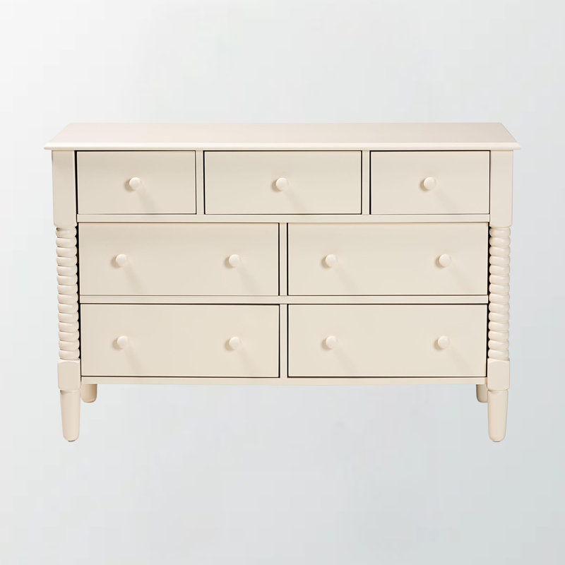 Commode de ferme 7 tiroirs avec broches ivoire Nela, Ivoire ivoire