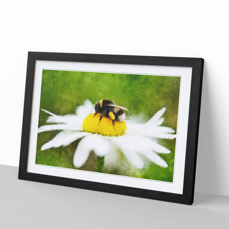 Bee Collecting Pollen Vol.2 - Picture Frame Painting, 27cm H x 36cm W x 2cm D, Black Framed