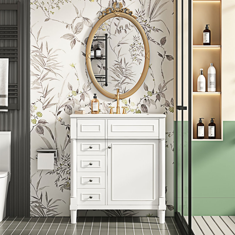 Meuble-lavabo autoportant avec lavabo, Argent argent, Blanc