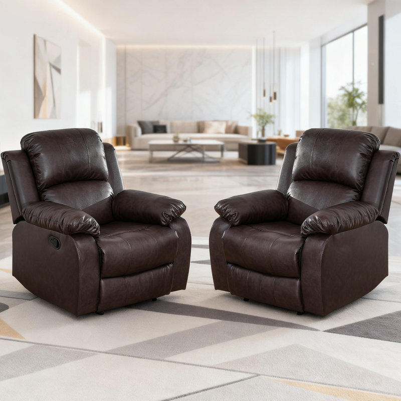 Fauteuil de chasse manuel moderne en cuir végétalien de 35 po de largeur avec accoudoirs et dossier confortables (ensemble de 2)