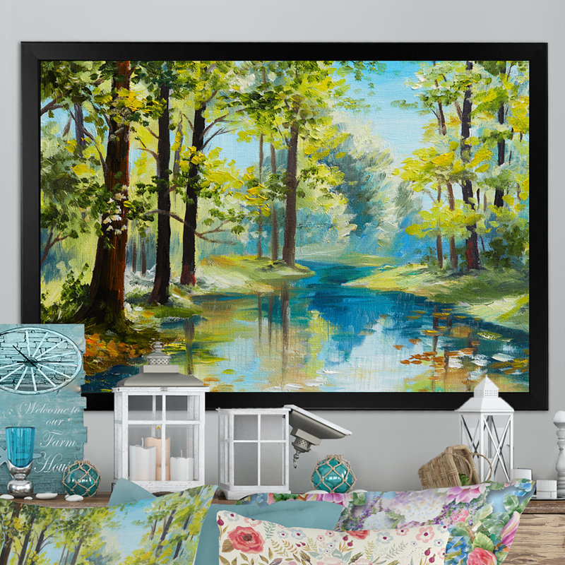 «River In Spring Forest II», reproduction d'art sur toile, Toile avec cadre noir, H 8 po x l 12 po x P 1 po