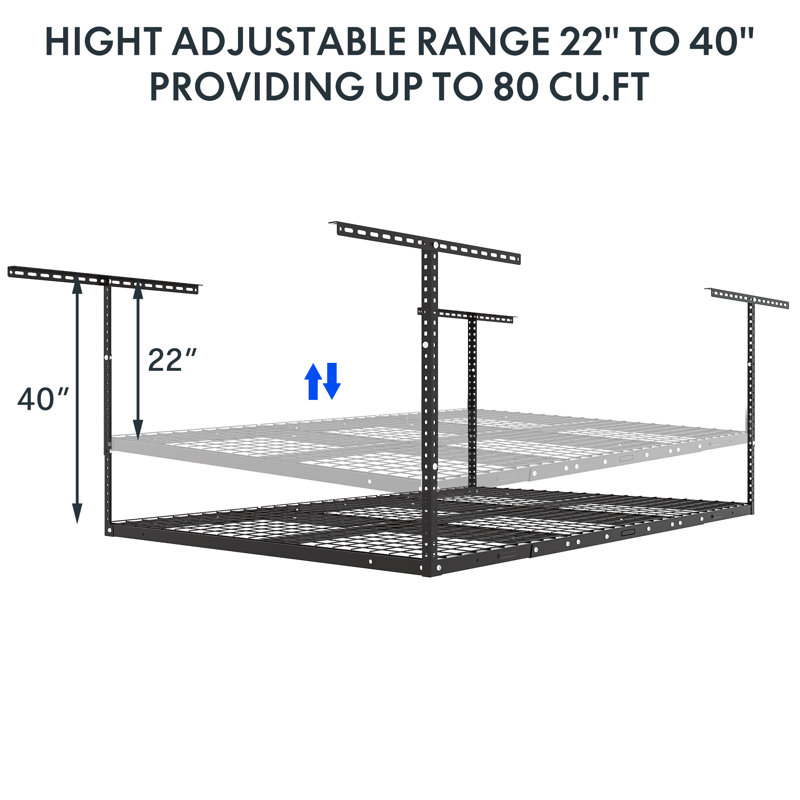 Mashiya Steel Height -Adjustable Ceiling Mounted Rack, 40" H x 72" W x 46" D, Black