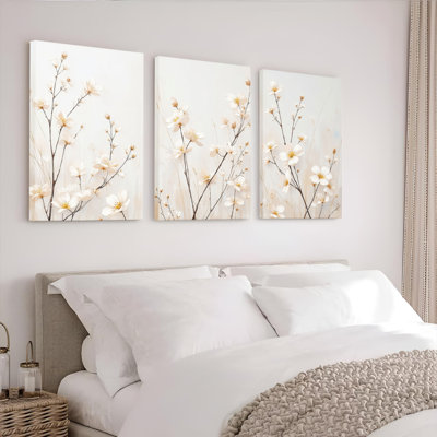 Cherry Blossom Floral Canvas Wrapped Wall Art (Set of 3)