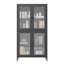 Armoire de rangement classique en métal avec 4 portes en verre et 4 tablettes avec armoire latérale pour bureau à domicile, salon, cuisine, couloir - noir, verre trempé plat