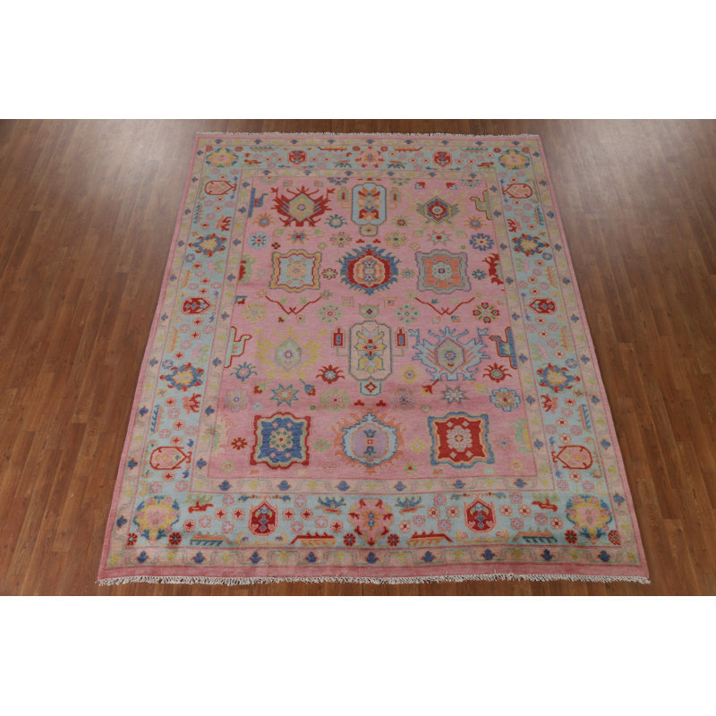 Pink Geometric Oushak Indian Area Rug 8x10