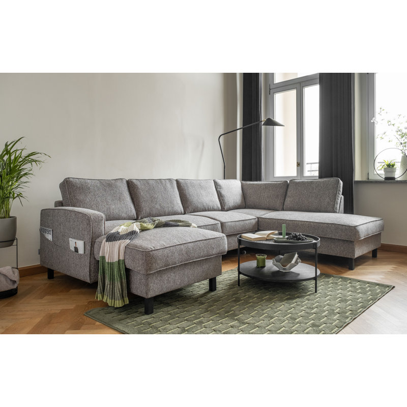 Molly Corner Sofa Bed U-Shape, Grey/Brown/Blue, Right Hand Facing