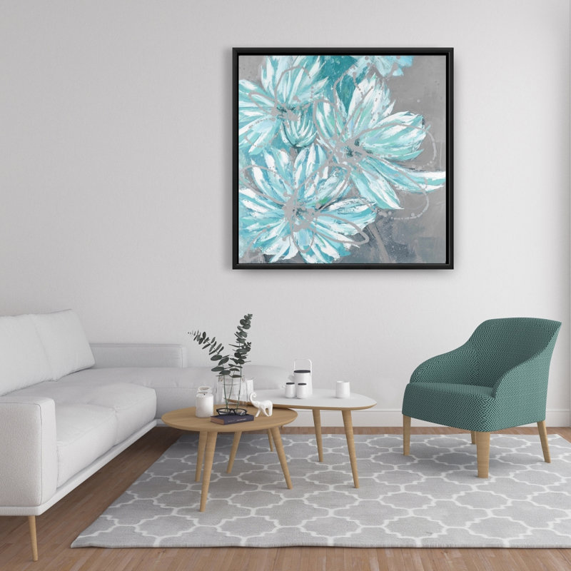 " Three Little Abstract Blue Flowers "