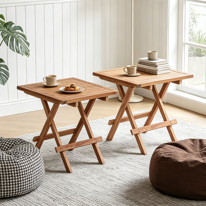 Table de bout carrée en teck 20 po, ensemble de 2 tables d'appoint pliantes pour l'extérieur, 2