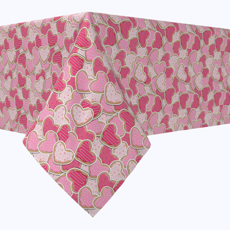 Rectangular Tablecloth, 100% Cotton, 52X104", Decorated Heart Shaped Cookies, 120" L x 60" W
