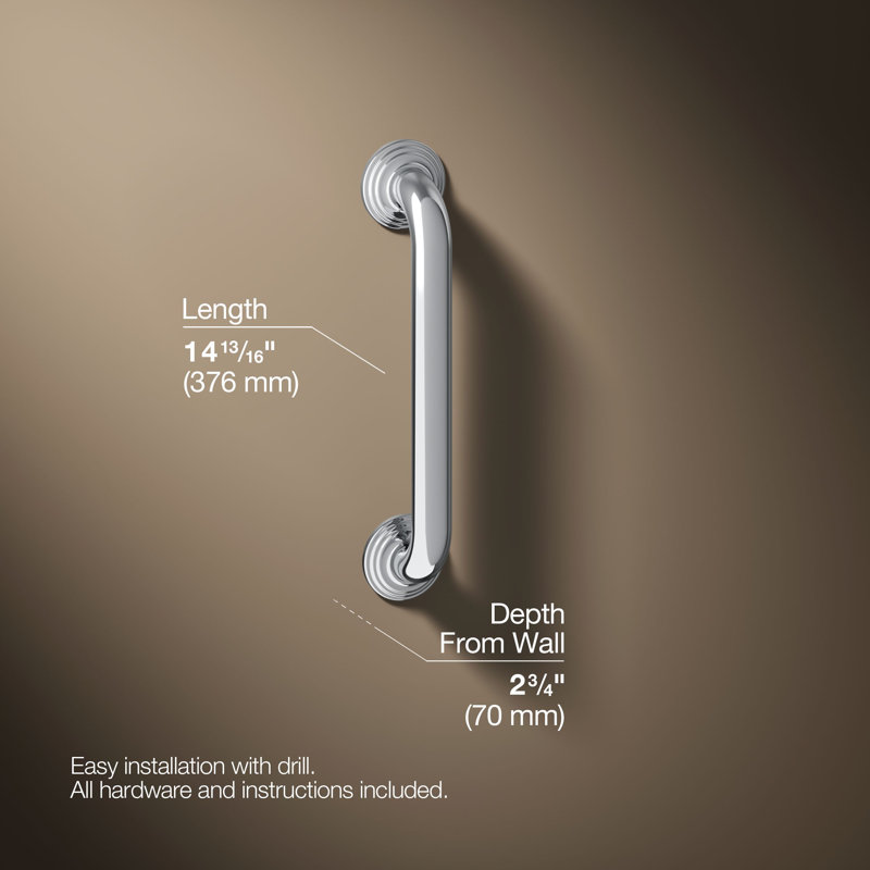 Traditional Grab Bar, 12"W, Polished Stainless