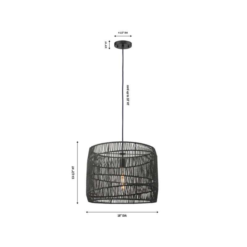 Luminaire suspendu à cordon 1 lumière 18 po Elwood, 14"