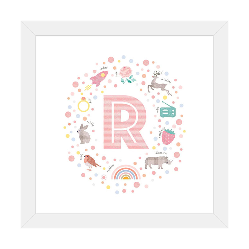 Lettre illustrée R rose - impression, Blanc, H 24 po x l 24 po x p 1 po, Papier encadré blanc