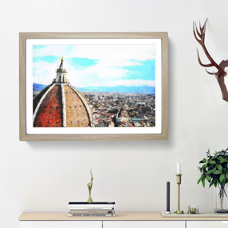 Florence Skyline with Cathedral - Picture Frame Graphic Art Print, Oak Framed, 62cm H x 87cm W x 2cm D