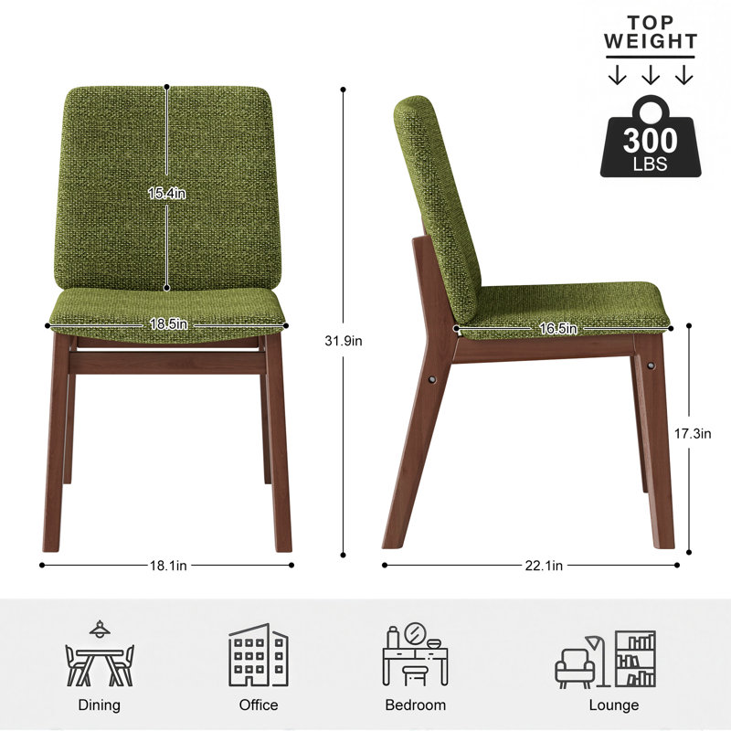 Dining Chairs Set of 2, Upholstered Fabric Dining Room Chairs, Mid Century Modern Kitchen Side Chairs with Solid Wood Frame (Walnut & Olive)