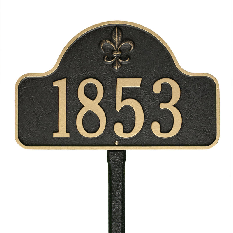 Lexy 1-Line Lawn Address Sign, Black/Gold, Yes