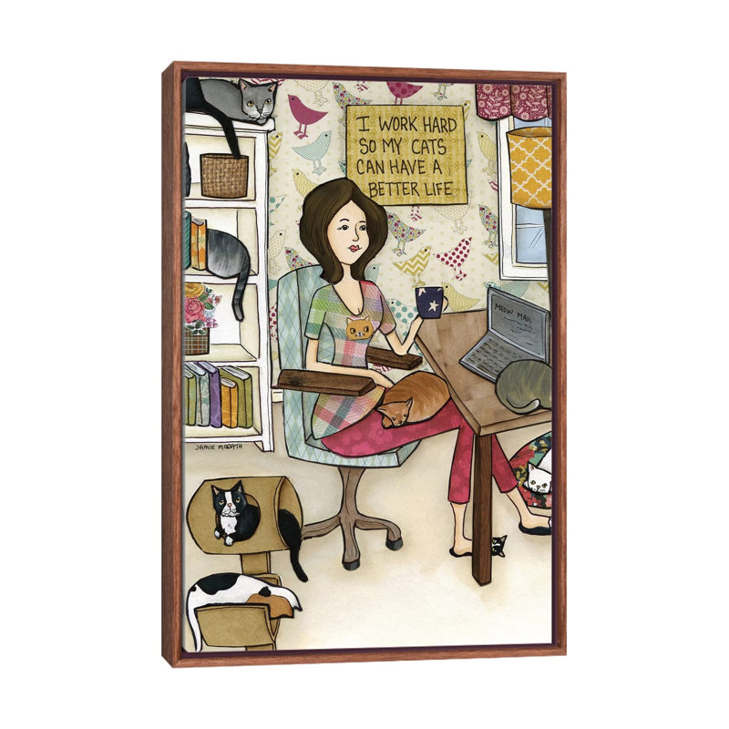 « Cats Better Life » par Jamie Morath-impression, H 40 po x l 26 po x P 1,5 po, Pas de tapis, Toile classique avec cadre brun