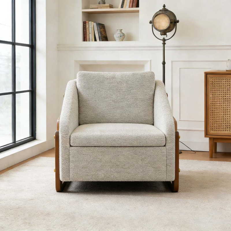 Fauteuil en tissu d'ameublement Chenille, Beige