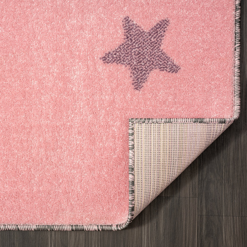 Camelot Pink Teddy Bear On The Moon Kids Rug, Rectangle 3'6" x 5'6"