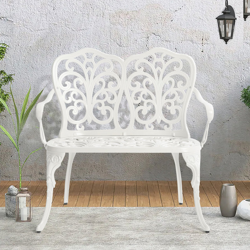 Mobilier d'extérieur en fonte d'aluminium avec banc floral, Blanc