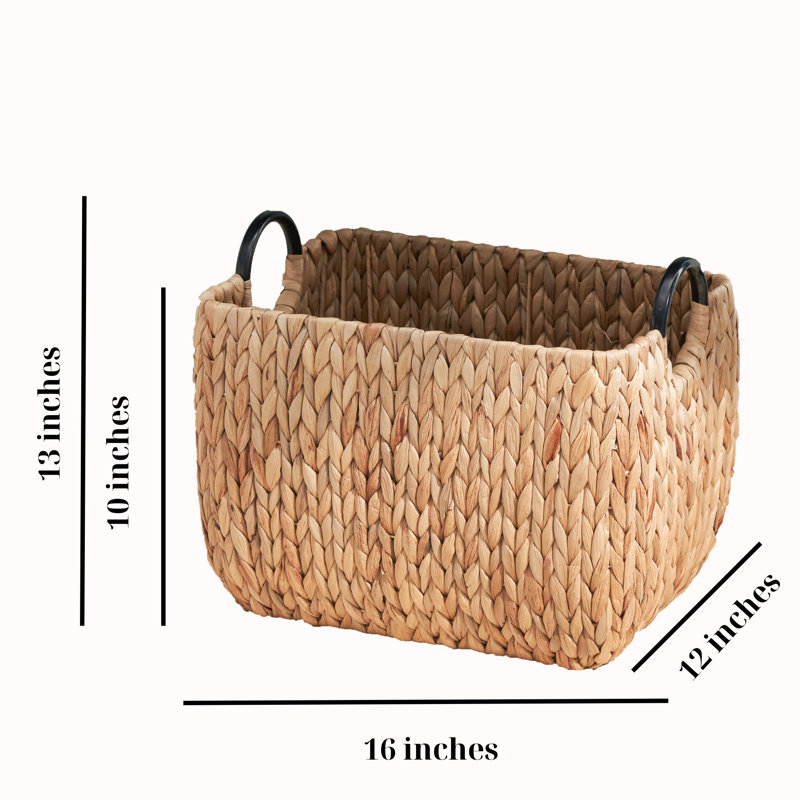 SOL HOME Ludmilla Rectangular Multi Purpose Water Hyacinth Baskets with Handles - 16" x 12" x 13"