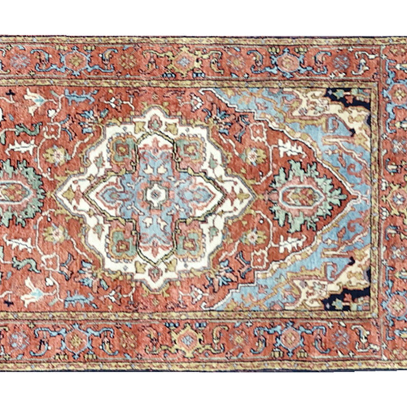 Hand Knotted Wool Area Rug in Red, Runner 2'6" x 14'
