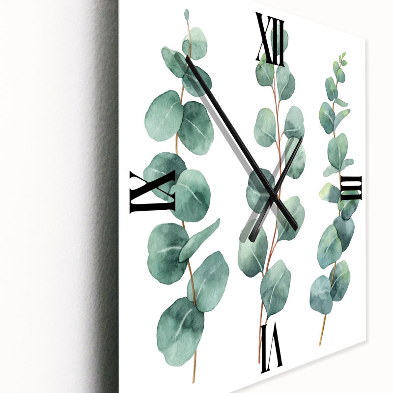 Horloge murale jeunes feuilles d'eucalyptus et branches I, Très grand