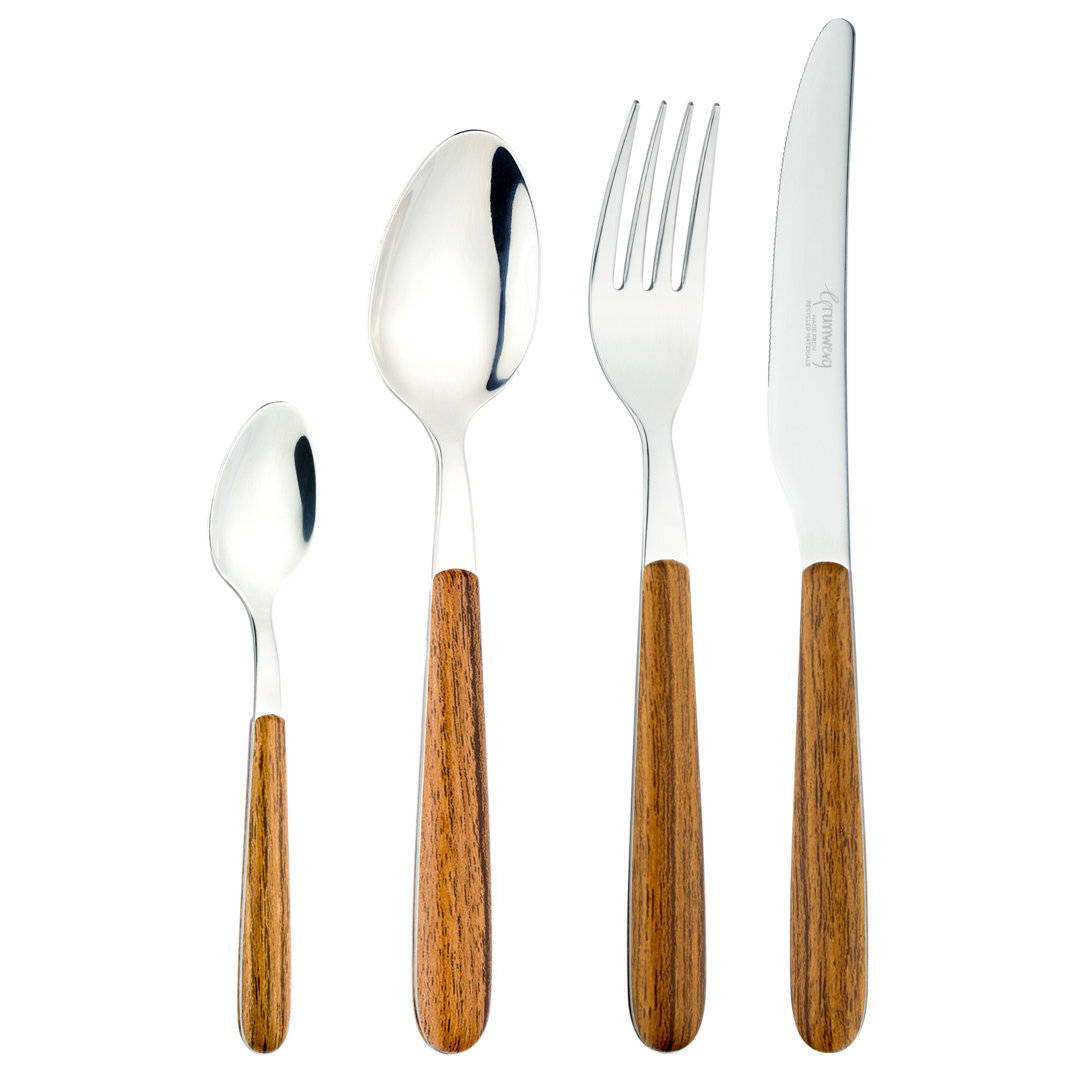 Grunwerg Cutlery Greenworks, 24 Piece Cutlery Set , Service for 6, Wood Effect