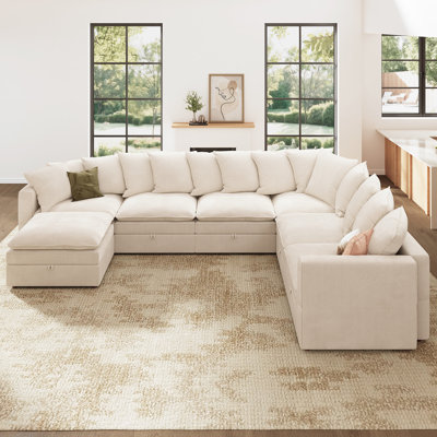 U-Shaped Corduroy Modular Sectional with Storage 