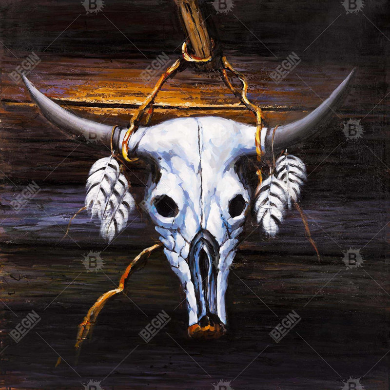 Hanged bull skull - 26"x26" Throw pillow cover - Poly twill - Print on demand, 26" x 26"