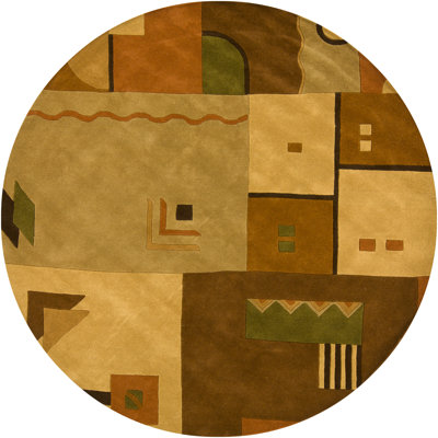 Frias Authentic Hand-Tufted Handmade Rust Red, Golden Mustard, Olive Green & Chocolate Brown Mid-Century Modern Deconstructed Landscape Geometric Wool Area Rug