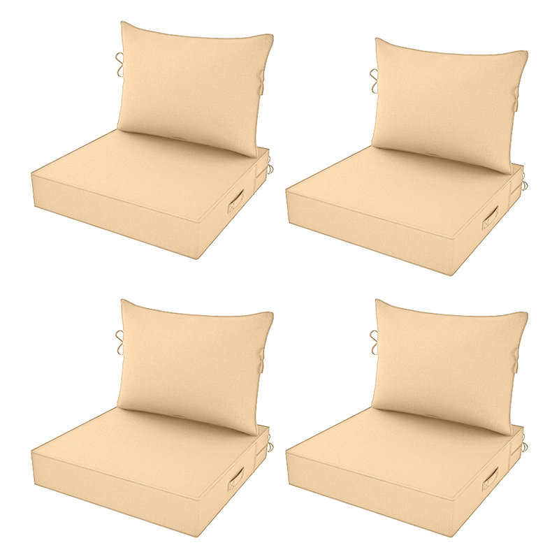 Fade Resistant Outdoor Chair Cushions Set Of 4, 22X24 Deep Seat Patio Cushions, 28D High Resilience Foam Replacement Patio Chair Cushions Set Of 4 With Removable Cover For Sofa, Adirondack Chair, Sectional,Khaki