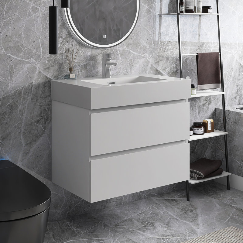 30 po Meuble-lavabo mural simple avec plateau en résine blanc