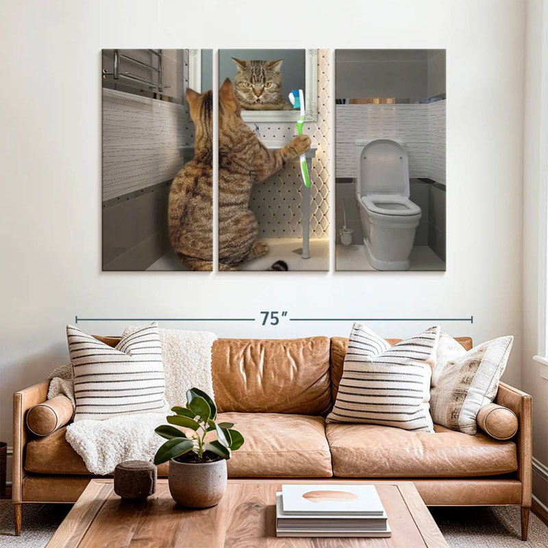 Ketti Cat With Toothbrush, 28" H x 45" W