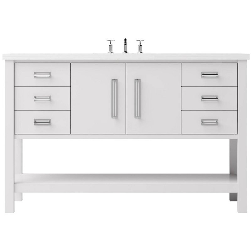 Kiawah Single Extra Wide Bath Vanity, Strong White, 60", Polished Chrome