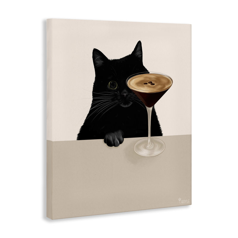 Chat et espresso, art mural Martini par Tara Royle, H 40 po x l 30 po