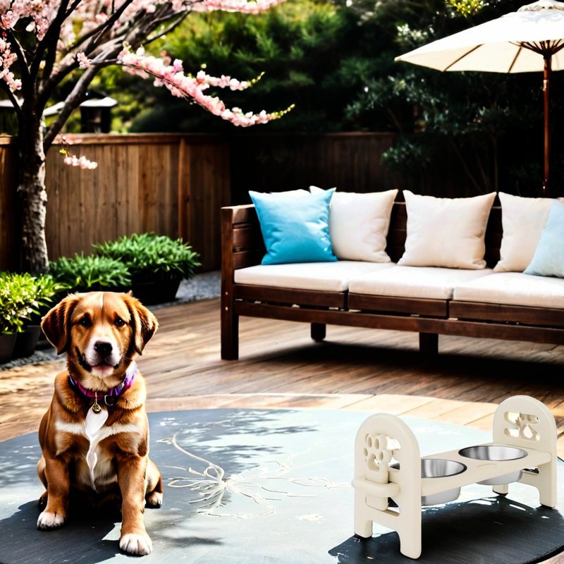 Bol pour animaux de compagnie beige, bois recyclé, réglable, pratique pour les animaux de compagnie