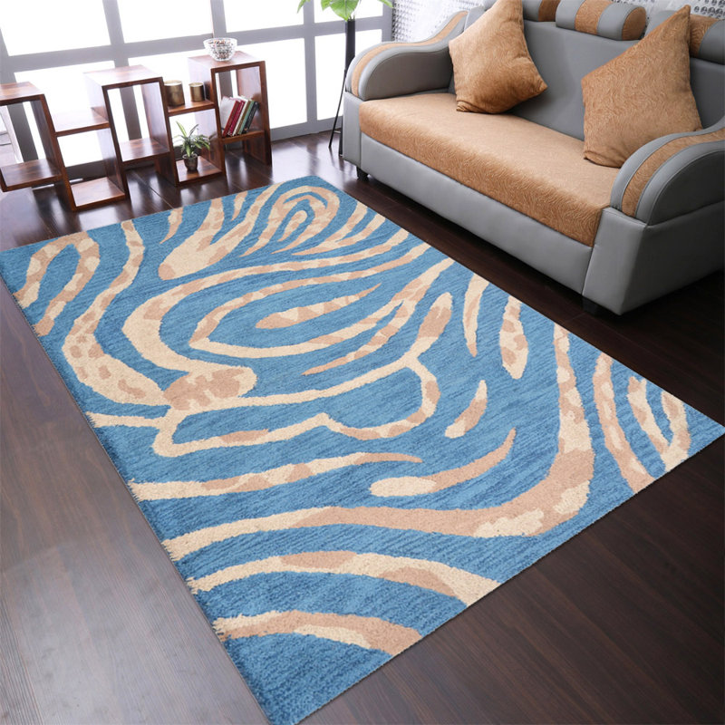 Hand Tufted Wool Eco-Friendly Area Rugs - Rectangle, Blue Color, Contemporary Modern Design, High Pile Thick Handmade Anti Skid Area Rugs for Living Room, Bed Room