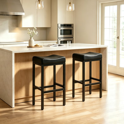 2 Set 24inch Faux Leather Stool Black