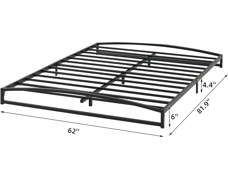 Structure de lit grand format à profil bas - plateforme en métal robuste de 6 pouces, sans bruit et facile à assembler, sans sommier tapissier, noir