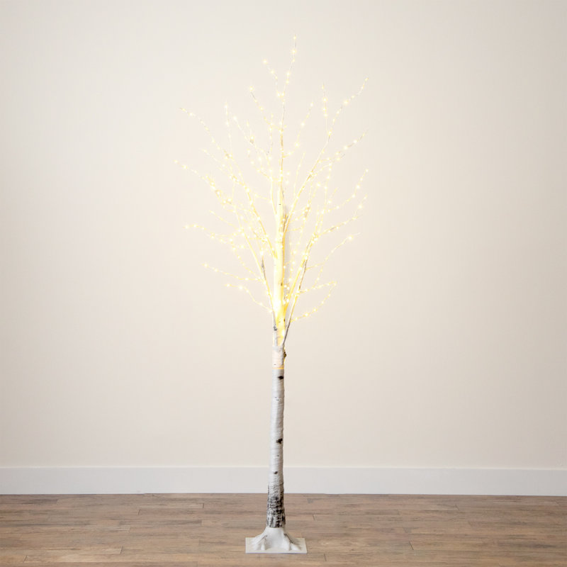 7 pi Bouleau blanc artificiel pré-éclairé avec 400 lumières DEL blanc chaud