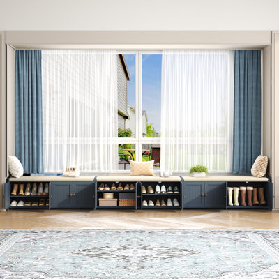Banc de rangement pour chaussures avec coussin, banc d'entrée pour armoire à chaussures avec 4 portes