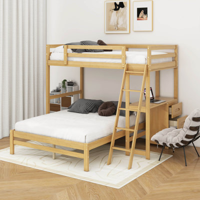 Hanayo Twin over Full Bunk Bed with Desk and Drawers